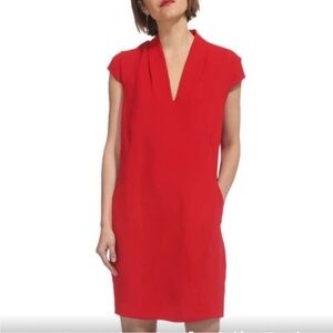 Whistles Paige V Neck Crepe Dress Red Pockets Size 6